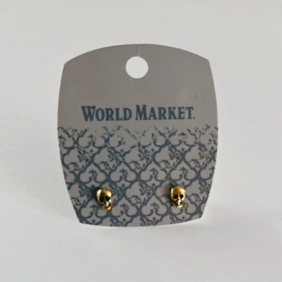 World Market Skull Dainty Gold Stud Earrings - Picture 3 of 4